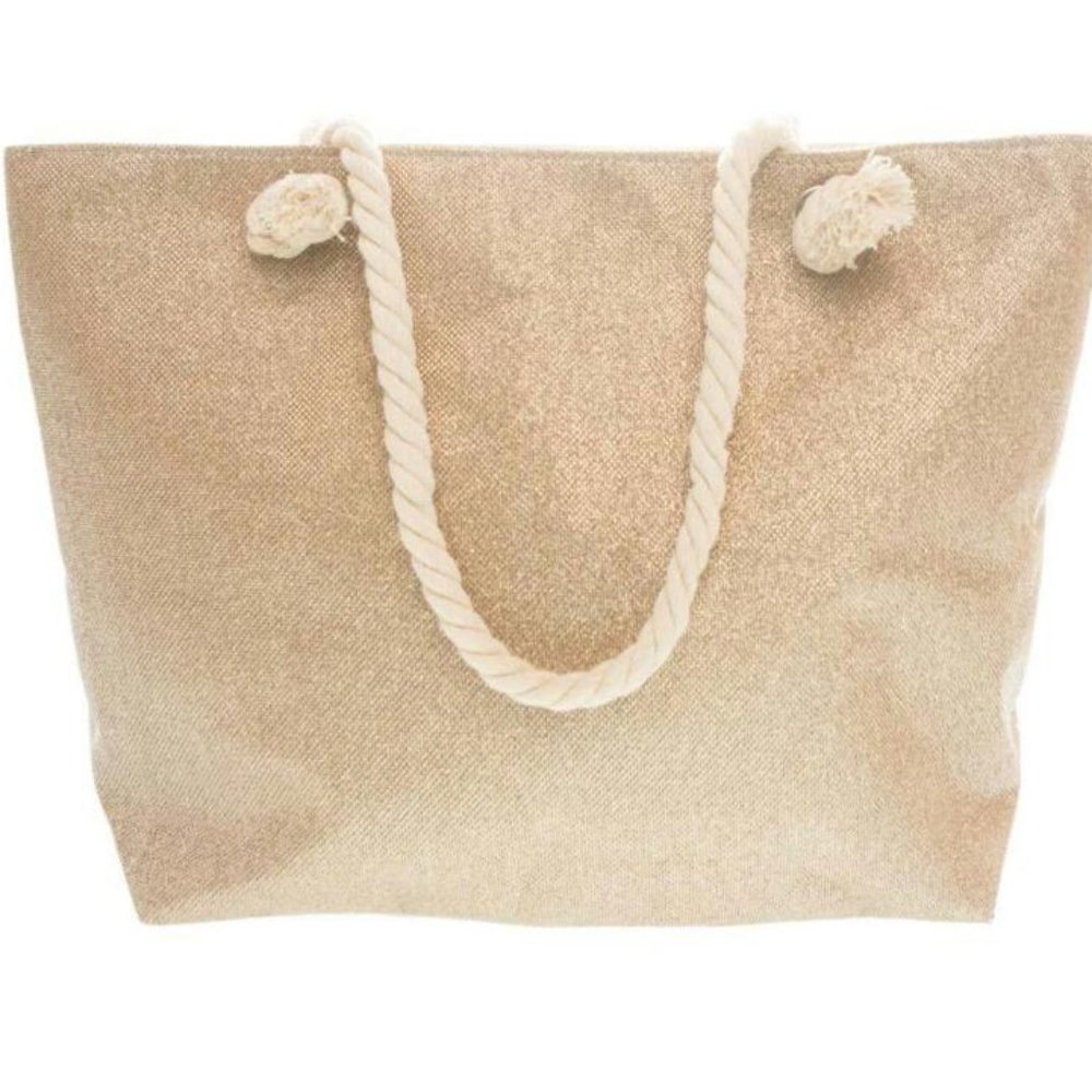 Silver Threaded Burlap Beach Bag
